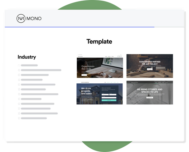 Image depicting the step to select an industry template in the Mono Quick Website creation flow 