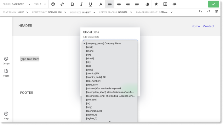 Image showing how to apply synced personalization tags to text modules in Mono Editor. 