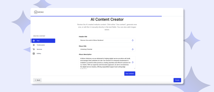 Content generated for AI tags in the Quick Creator AI content generator depends on the type and number of AI tags in the template. 