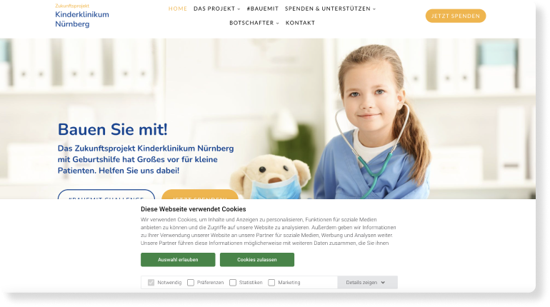 Mono Best Website Competition - Building Trust - Kinderklinikum - Mono Cookie Consent