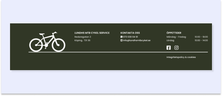 Images shows after the bike logo mark of the company has finished animating on, drawing attention to the contact information of the company in the webpage footer.