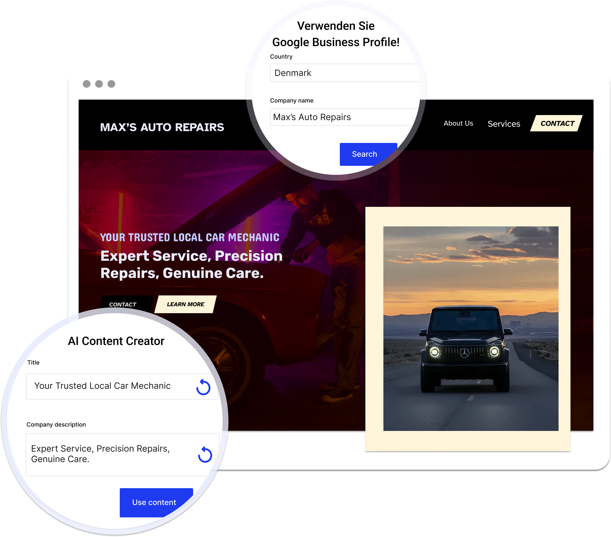 A graphic design showing how you can write, translate and edit with AI in the Mono Editor