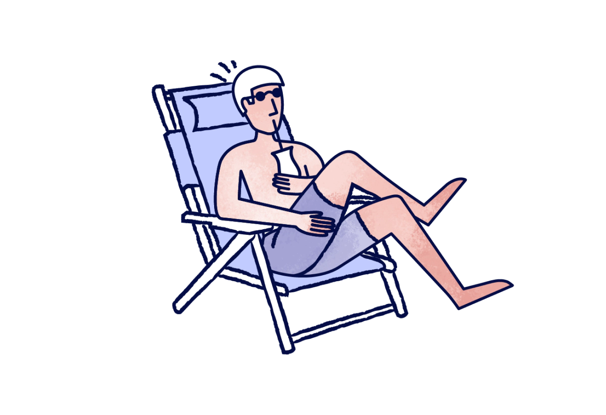 An illustration of a man sitting on a lawn chair, sipping a drink. This is meant to signify that the user can sit back and relax with the "do-it-for-me approach;" as the website reseller will maintain the company website. 