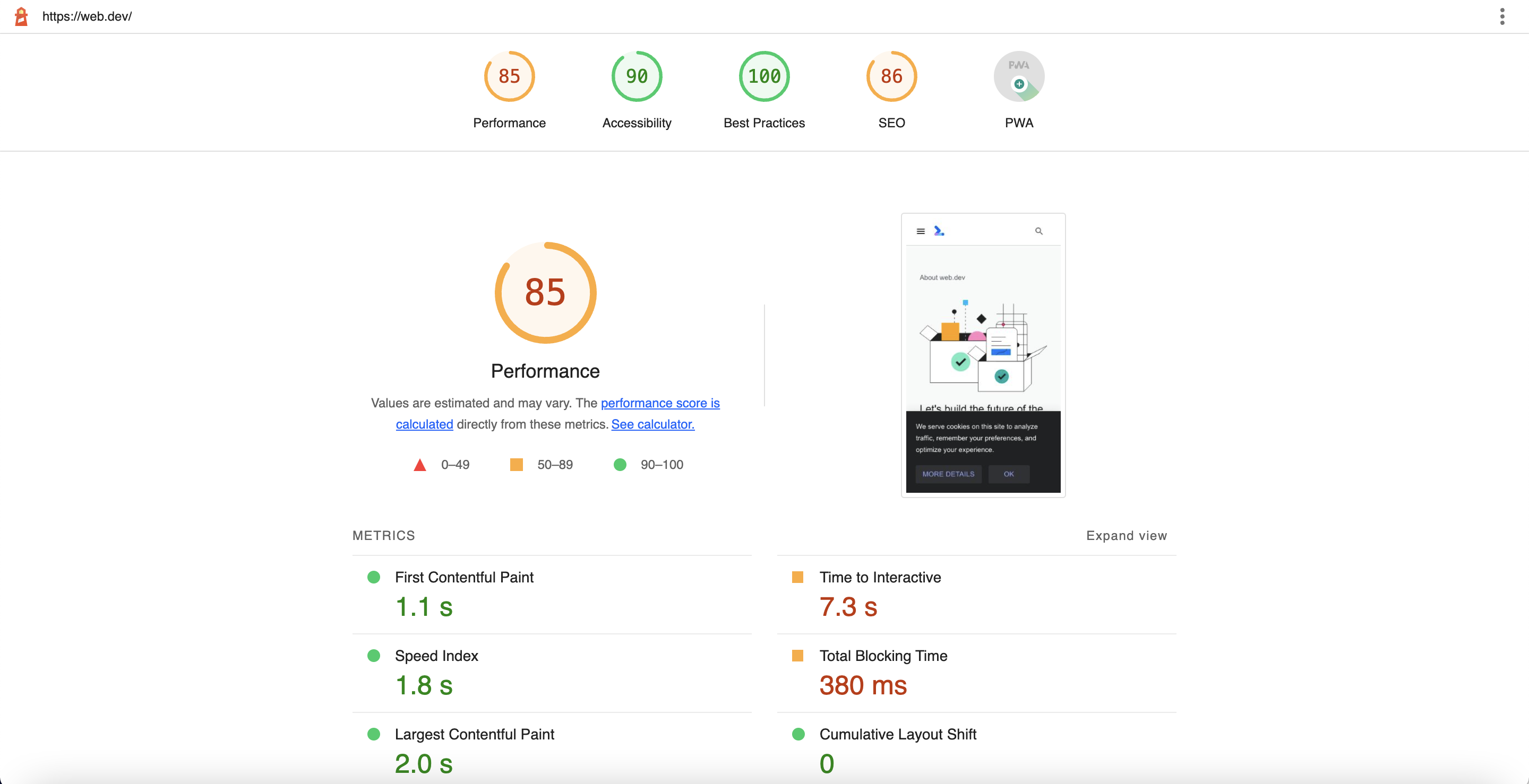 Lighthouse - Performance, accessibility, best practices, SEO and PWA and page load speed metrics
