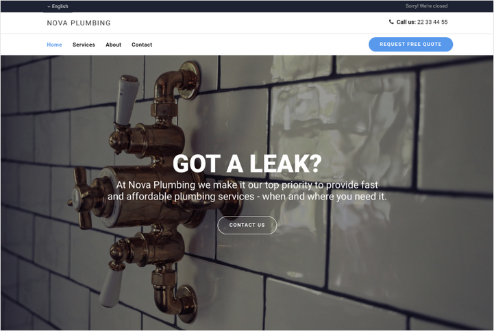 White-label website template for plumbers, or those in the home and professional services sectors. 