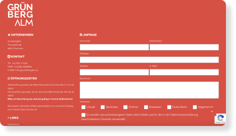 Mono Best Website Competition - Conversions - Grünberg Alm - Footer